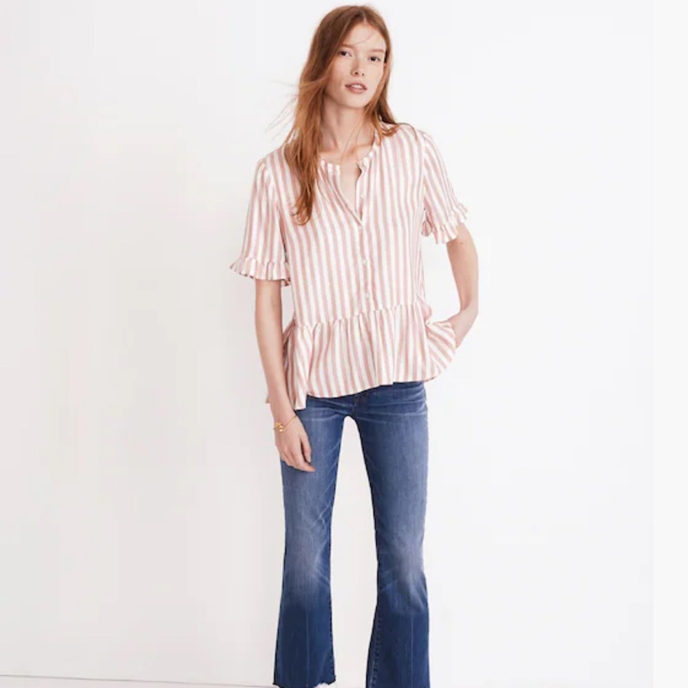 Madewell Studio Ruffle Hem Top in Cecilia Stripe